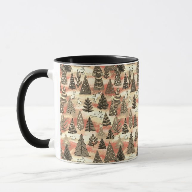 Weihnachtsbäume und Schneehasen Tasse (Links)