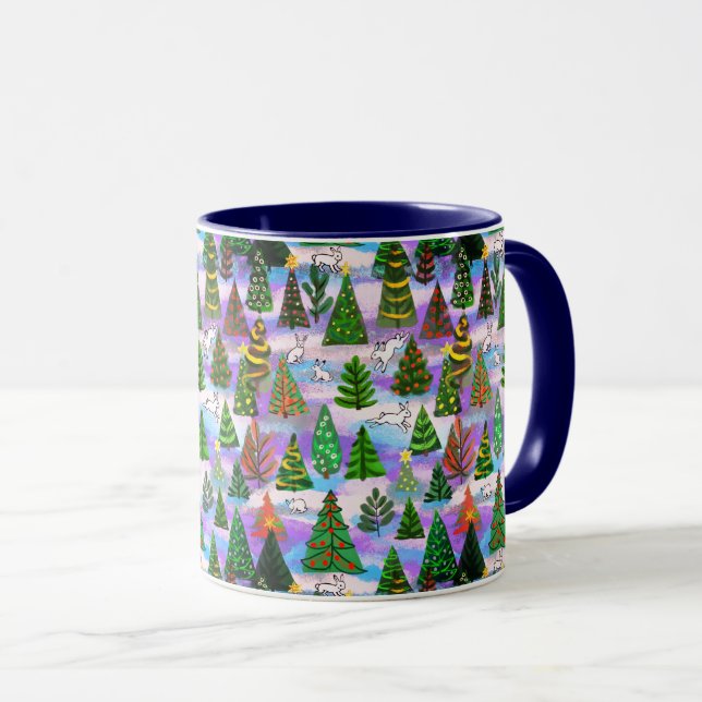 Weihnachtsbäume und Schneehäuser Tasse (VorderseiteRechts)