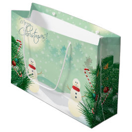 Weihnachtsbäume und Schneemänner Große Geschenktüte