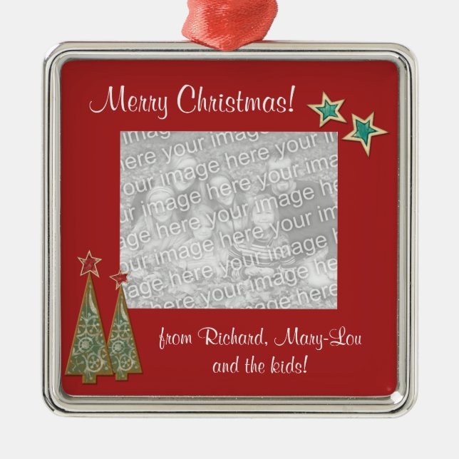 Weihnachtsbäume und Stern-Familie Foto Ornament Aus Metall (Vorne)