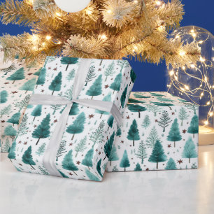 Weihnachtsbäume und Sterne Moderne Weihnachten Geschenkpapier