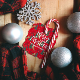 Weihnachtsbäume und Tiger Muster roten Hintergrund Geschenkanhänger