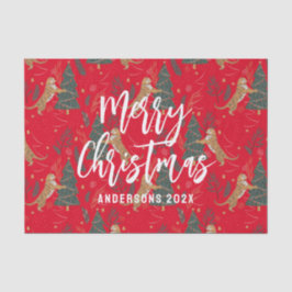 Weihnachtsbäume und Tiger Muster roten Hintergrund Seidenpapier