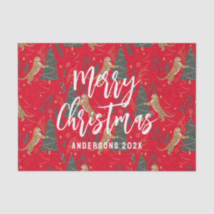 Weihnachtsbäume und Tiger Muster roten Hintergrund Seidenpapier