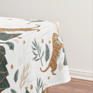 Weihnachtsbäume und Tiger Muster Tischdecke