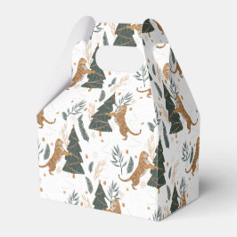 Weihnachtsbäume und Tiger-Muster weißer Hintergrun Geschenkschachtel