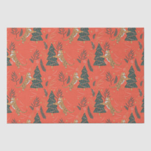 Weihnachtsbäume und Tigermuster auf Orangengras Seidenpapier