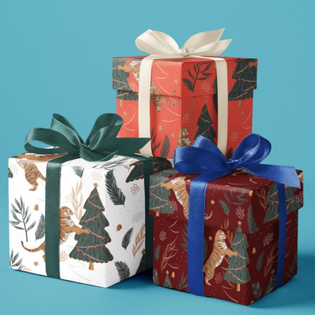 Weihnachtsbäume und Tigermuster Geschenkpapier Set (Von Creator hochgeladen)