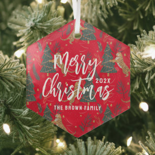 Weihnachtsbäume und Tigermuster Ornament Aus Glas