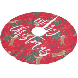 Weihnachtsbäume und Tigermuster Polyester Weihnachtsbaumdecke