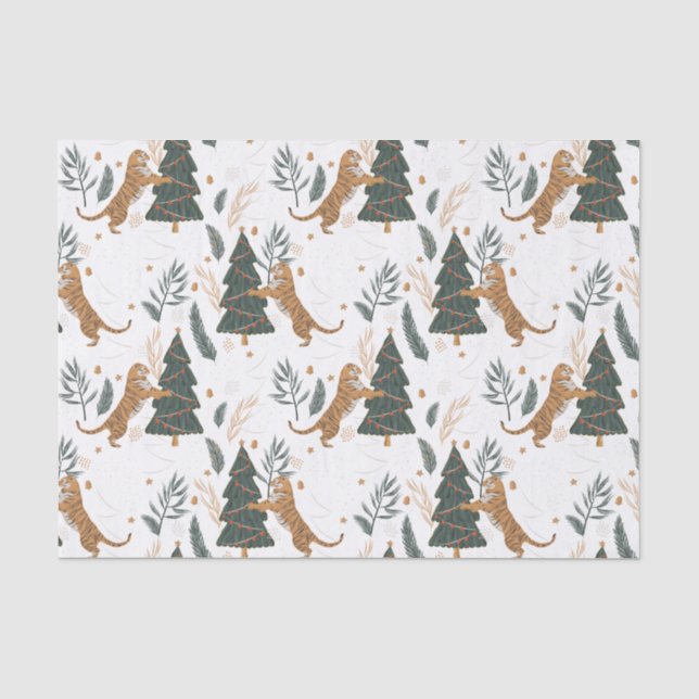 Weihnachtsbäume und Tigermuster Seidenpapier (Vorderseite)