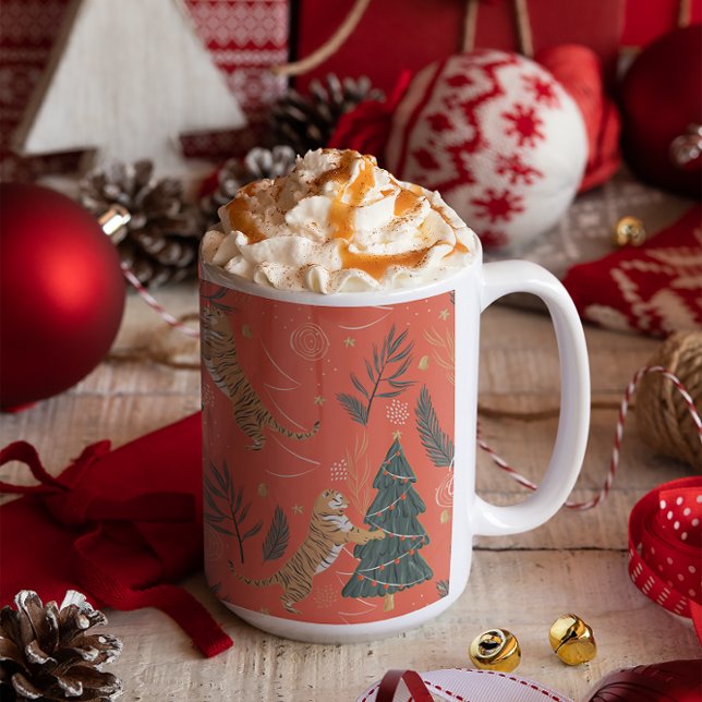 Weihnachtsbäume und Tigermuster Tasse (Von Creator hochgeladen)