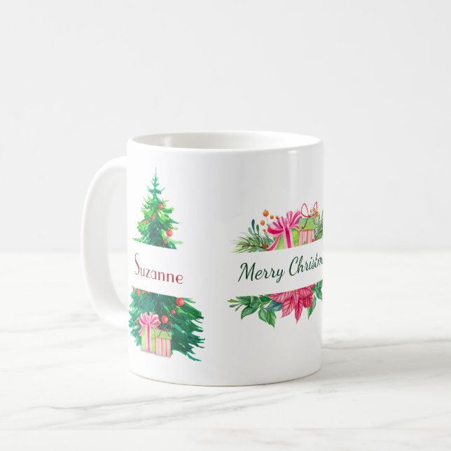 Weihnachtsbäume und Weihnachtsfeier Kaffeetasse (Vorderseite Links)