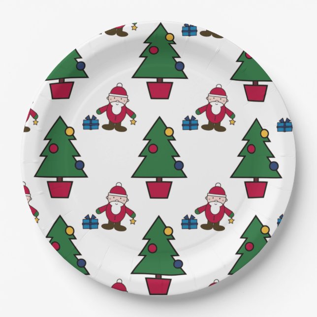 Weihnachtsbäume und Weihnachtsmuster Pappteller (Vorderseite)