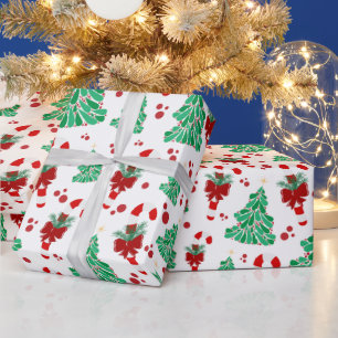 Weihnachtsbäume und Zuckerstange  Geschenkpapier