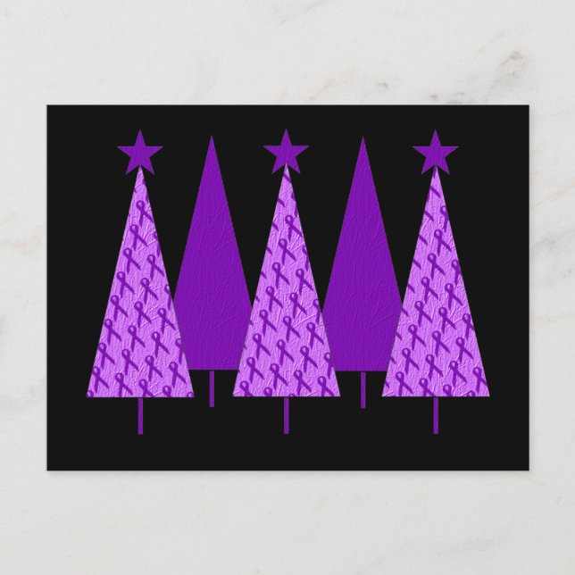 Weihnachtsbäume - violette Schleife Feiertagspostkarte (Vorderseite)