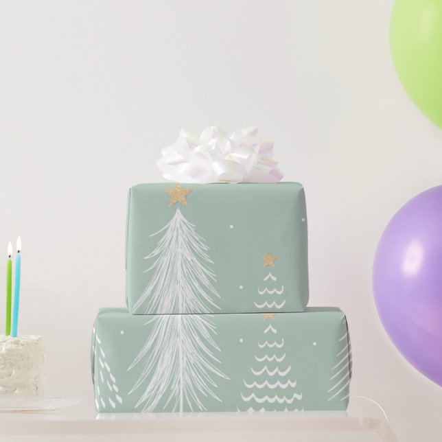 Weihnachtsbäume Wasserfarbe Moderne Kunst Geschenkpapier (Partygeschenke)