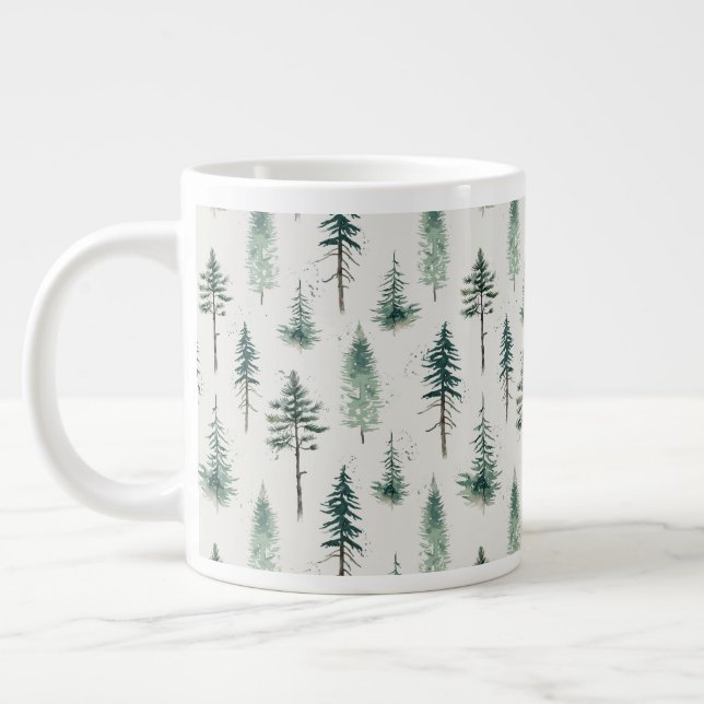 Weihnachtsbäume Wasserfarbe Weihnachtsmuster Jumbo-Tasse (Links)