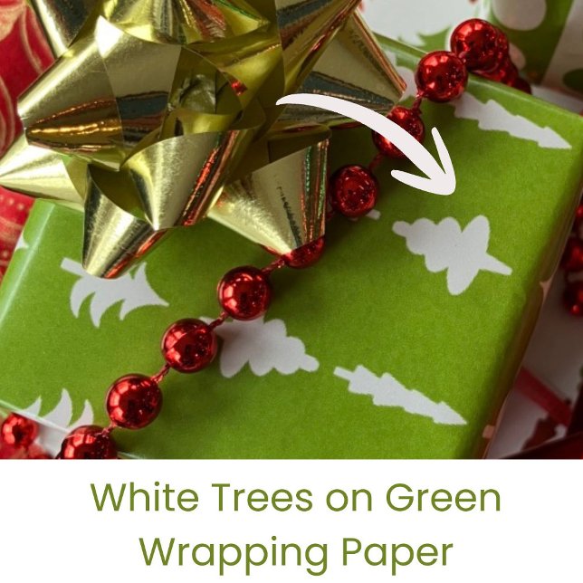 Weihnachtsbäume Weiß auf Grün Geschenkpapier (Von Creator hochgeladen)