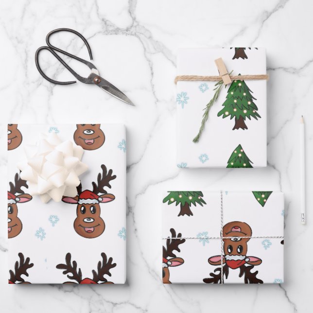 Weihnachtsbäume Winterrennen Weihnachtsschneeflock Geschenkpapier Set (Vorderseite)