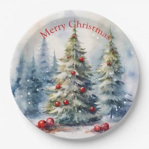 Weihnachtsbäume Winterschneelandschaft Pappteller