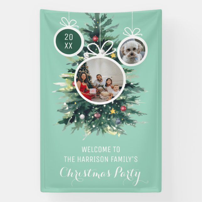 Weihnachtsbäume Xmas Bälle formen zwei Fotos grün Banner (Vertikal)