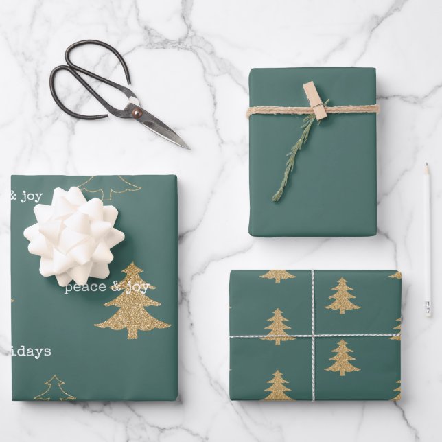 Weihnachtsbaumen aus Gold Glitzer Zitate für Pine  Geschenkpapier Set (Vorderseite)