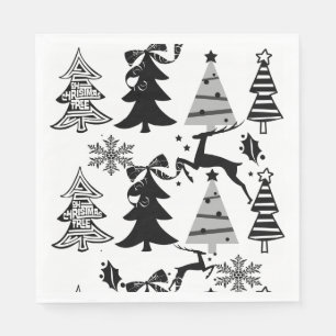 Weihnachtsbaumen Balck & White Paper Napkins Serviette