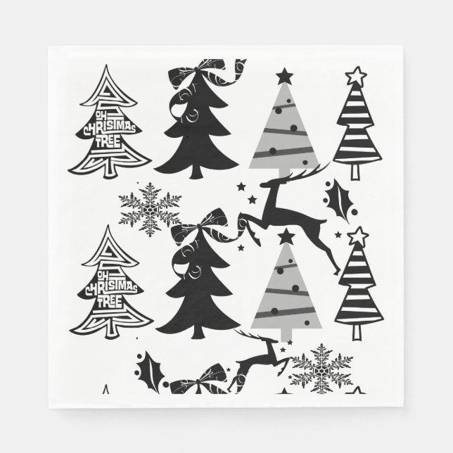 Weihnachtsbaumen Balck & White Paper Napkins Serviette (Vorderseite)