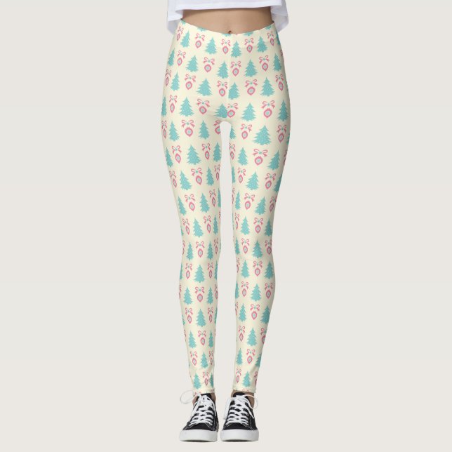 Weihnachtsbaumen, Bows & Baubles Retro Muster Leggings (Vorderseite)