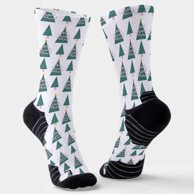 Weihnachtsbaumen Doodles Pink Green Doodle Socken (Gewinkelt)