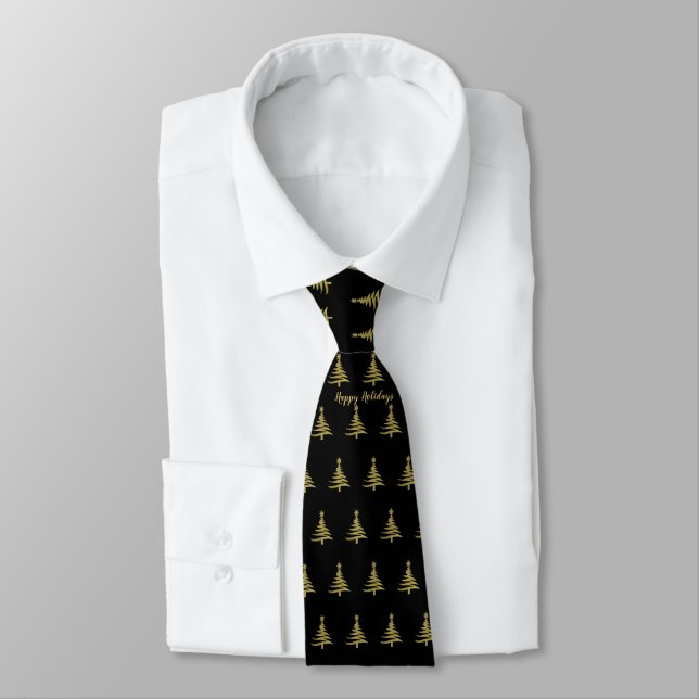 Weihnachtsbaumen Gold auf Black Neck Tie Krawatte (Gebunden)
