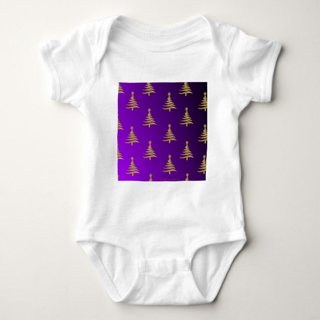 Weihnachtsbaumen Gold auf Lila Baby Strampler (Vorderseite)