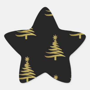 Weihnachtsbaumen Gold auf schwarz Stern-Aufkleber