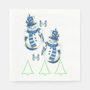 Weihnachtsbaumen Grünbuch Napkins, Schneemann Serviette