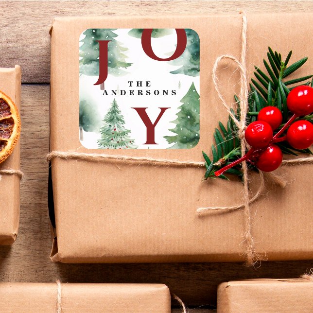 Weihnachtsbaumen Grüne Holiday Joy Quadratischer Aufkleber (Von Creator hochgeladen)