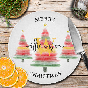 Weihnachtsbaumen in Aquarellen Monogramm Schneidebrett
