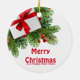 Weihnachtsbaumen mit weißem, prächtigen Roten Bow Keramik Ornament