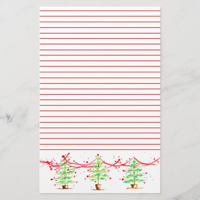 Weihnachtsbaumen Red Lined Briefpapier (Vorderseite)