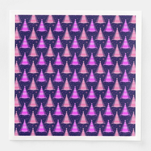 Weihnachtsbaumen Rosa blaues Muster Design Serviette (Vorderseite)