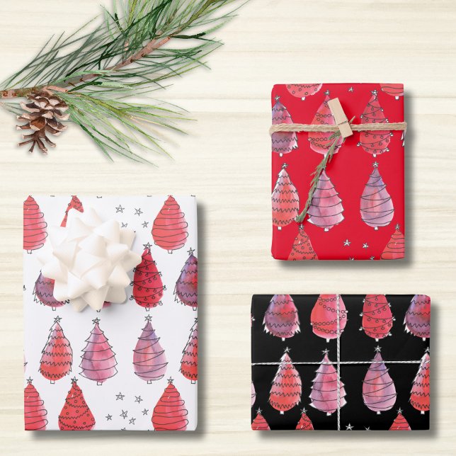 Weihnachtsbaumen Rot Schwarz-weiß Geschenkpapier Set (Von Creator hochgeladen)