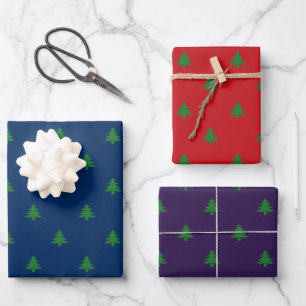 Weihnachtsbaumen Rote Navy lila niedliches Muster Geschenkpapier Set