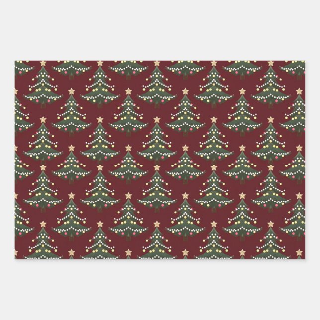Weihnachtsbaumen Rotes Wrapping Paper Set Geschenkpapier Set (Vorderseite 3)