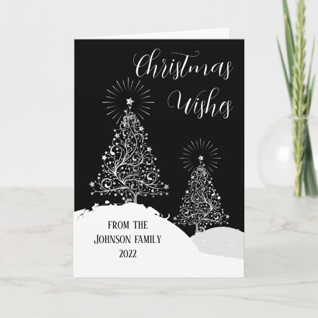 Weihnachtsbaumen Schnee Modernes Silberdesign Karte (Vorderseite)
