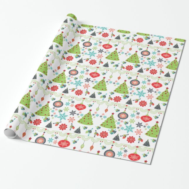 Weihnachtsbaumen Schneeflocken Wrapping Paper Geschenkpapier (Ungerollt)