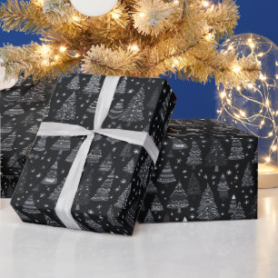 Weihnachtsbaumen Schwarz und Weiß Schwarz Weihnach Geschenkpapier