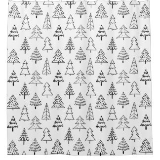 Weihnachtsbaumen Schwarz-Weiß-Muster Duschvorhang