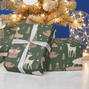 Weihnachtsbaumen Stars Reindeer Green Weihnachten Geschenkpapier