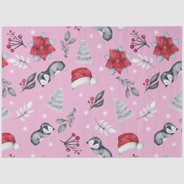 Weihnachtsbaumen Weihnachtsmannmützen Winter Blume Seidenpapier (Vorderseite)