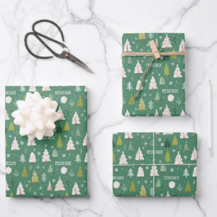 Weihnachtsbaumen Wiederholungsname Personalisiert Geschenkpapier Set